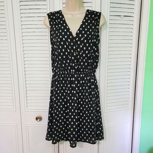 H&M black and white polka dot design classic drawstring waist summer dress sz 6